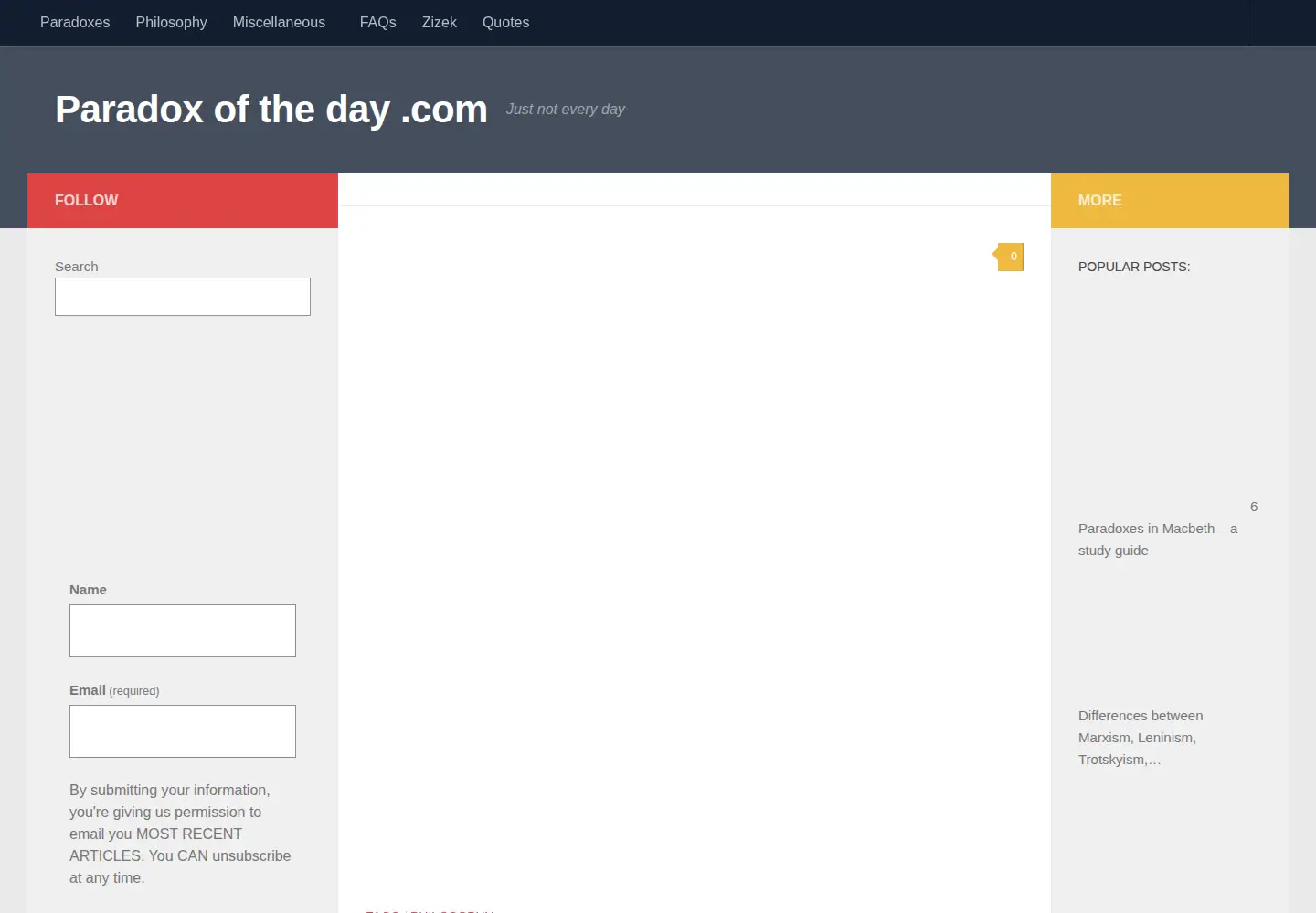 Screenshot of paradoxoftheday.com