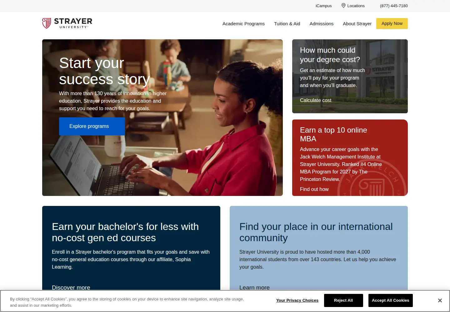 Screenshot of strayer.edu