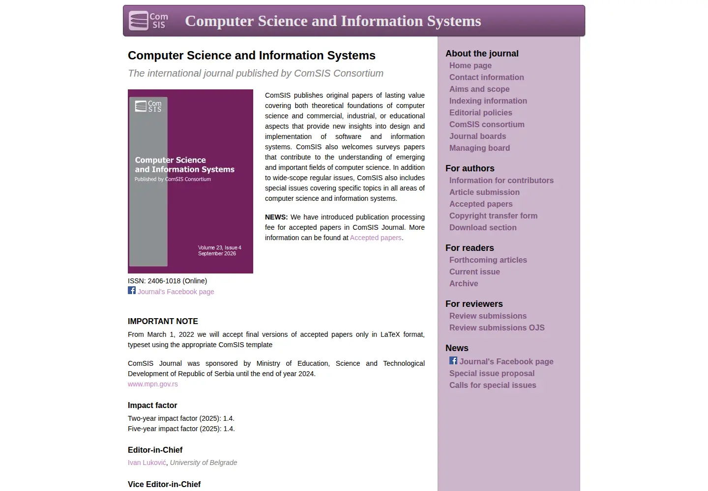Screenshot of comsis.org