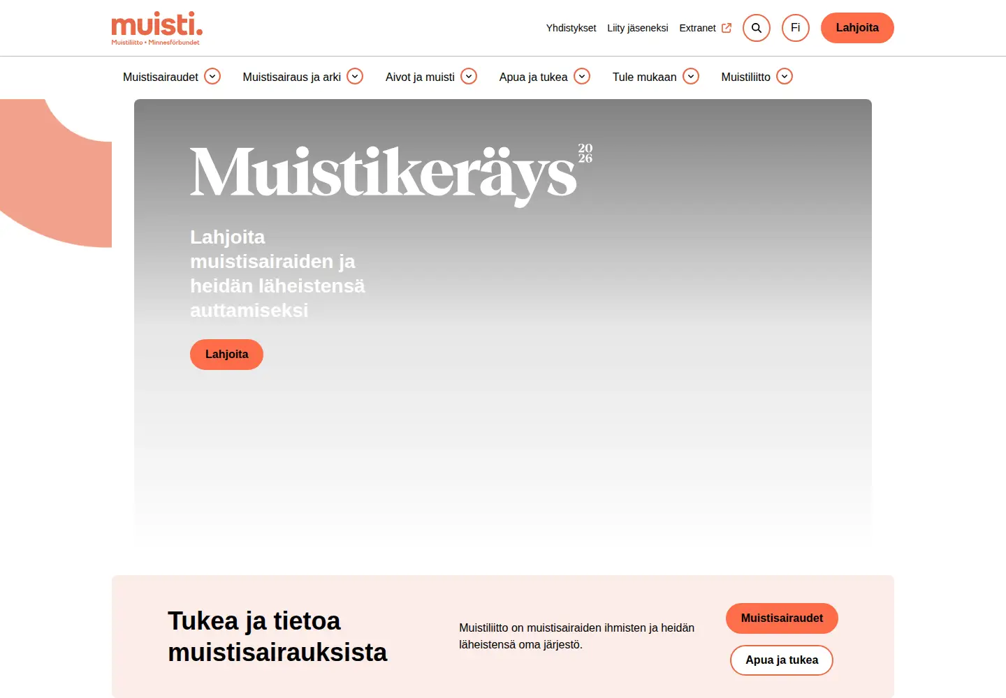 Screenshot of muistiliitto.fi
