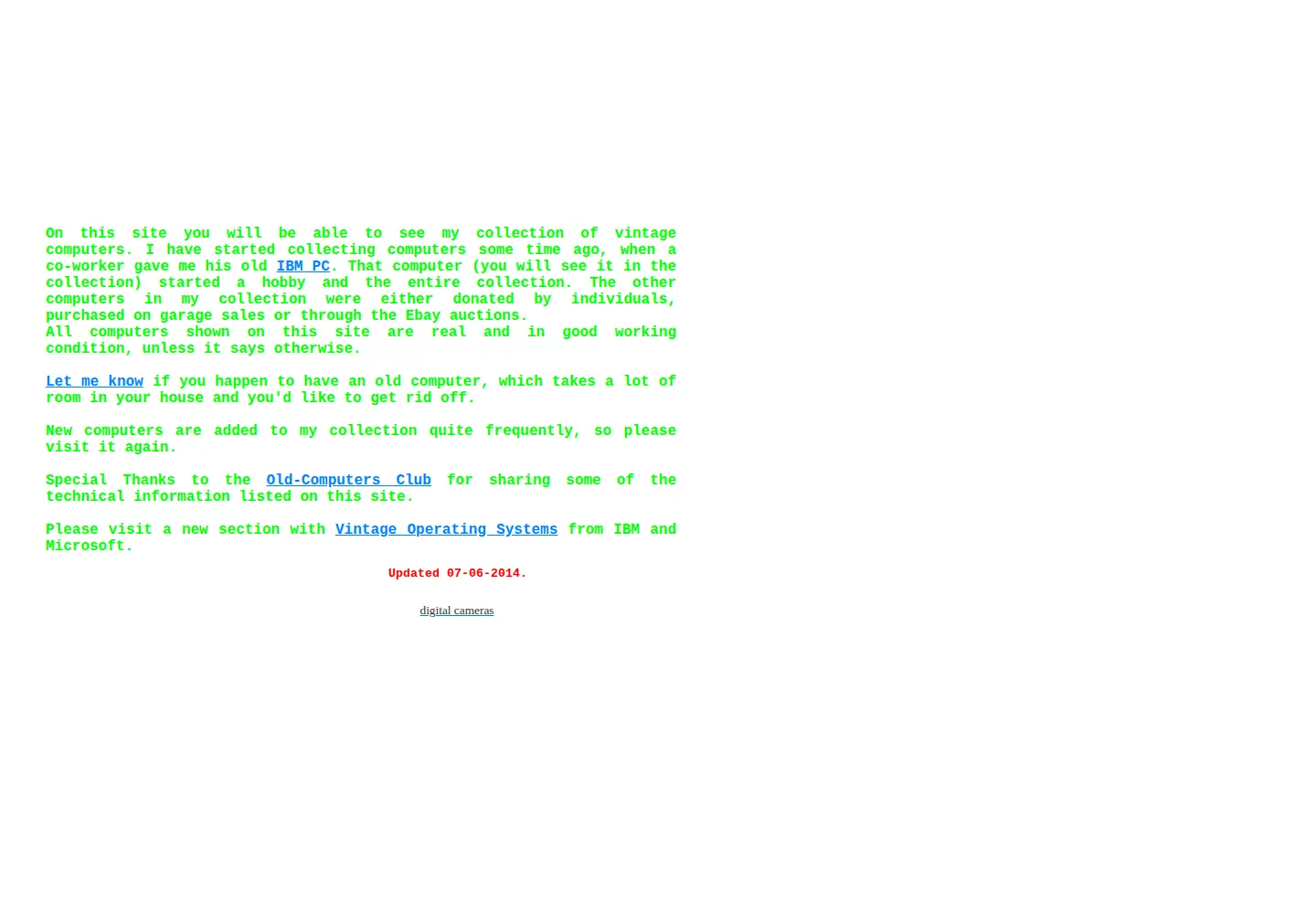 Captured homepage of oldcomputermuseum.com in the current scan