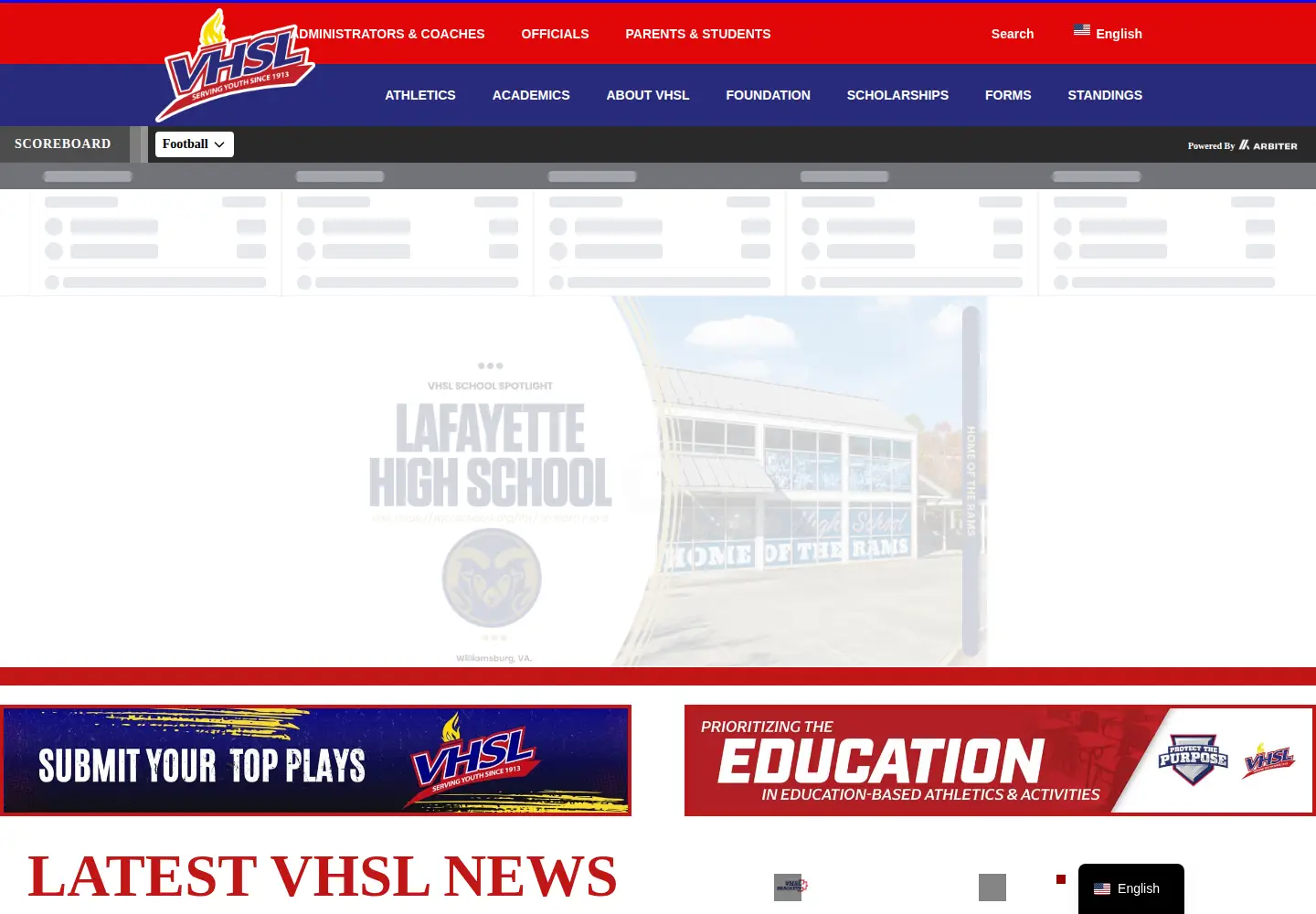 Captured homepage of vhsl.org in the current scan