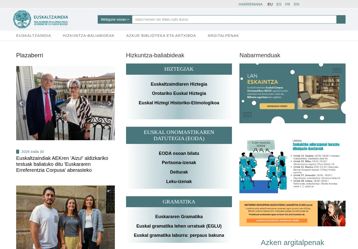 Screenshot of euskaltzaindia.eus