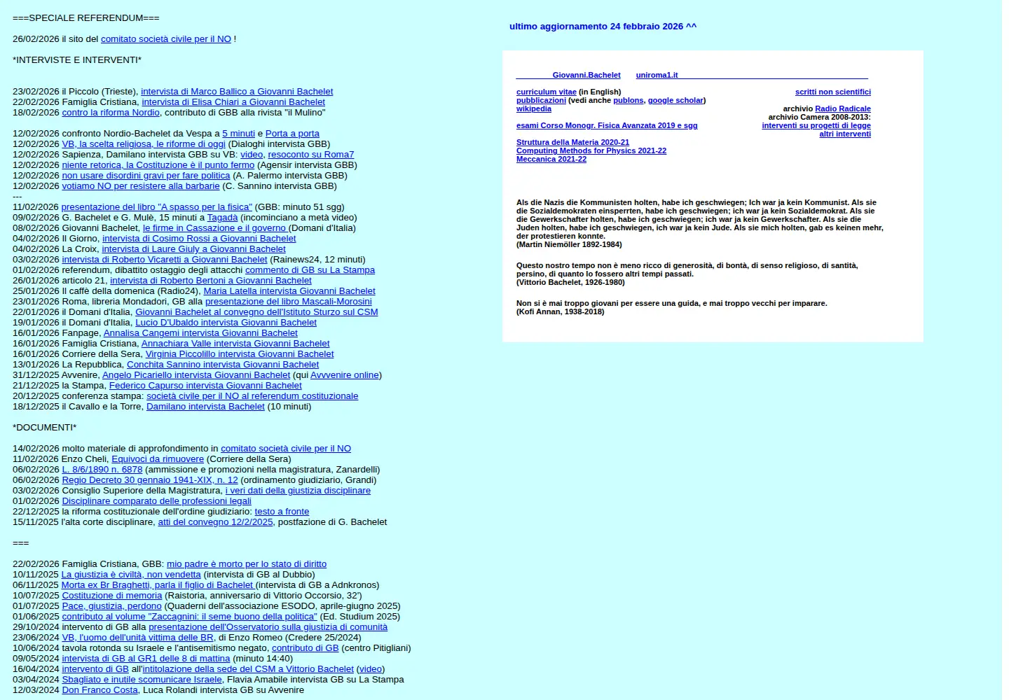 Captured homepage of giovannibachelet.it in the current scan
