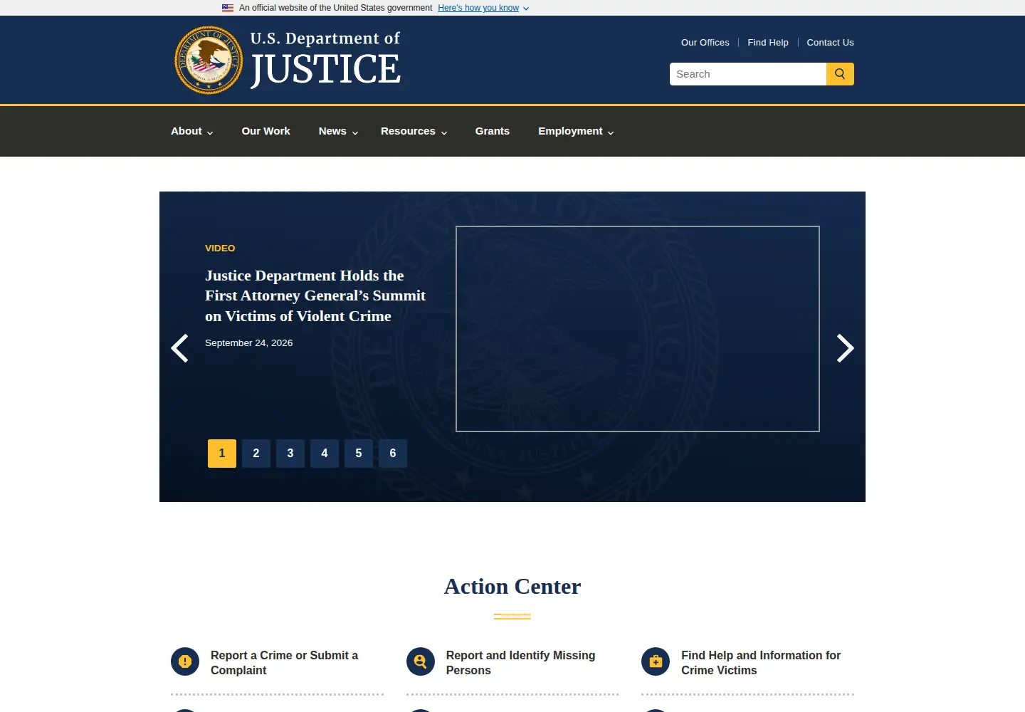 Screenshot of usdoj.gov
