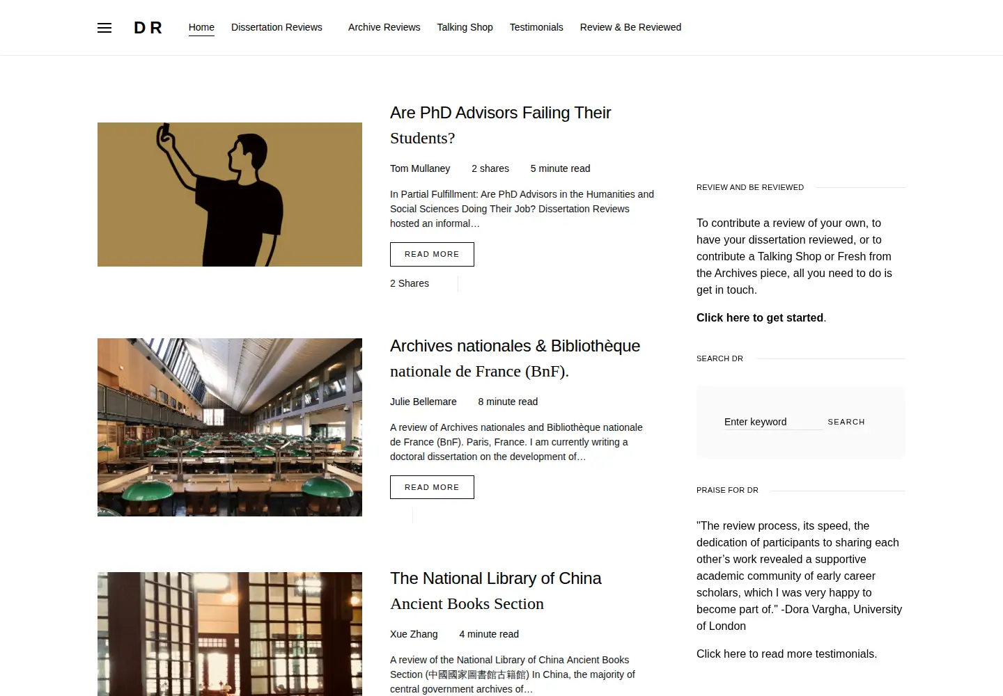Screenshot of dissertationreviews.org