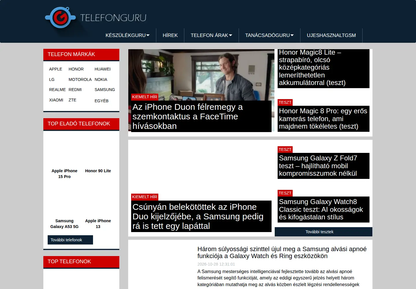 Screenshot of telefonguru.hu