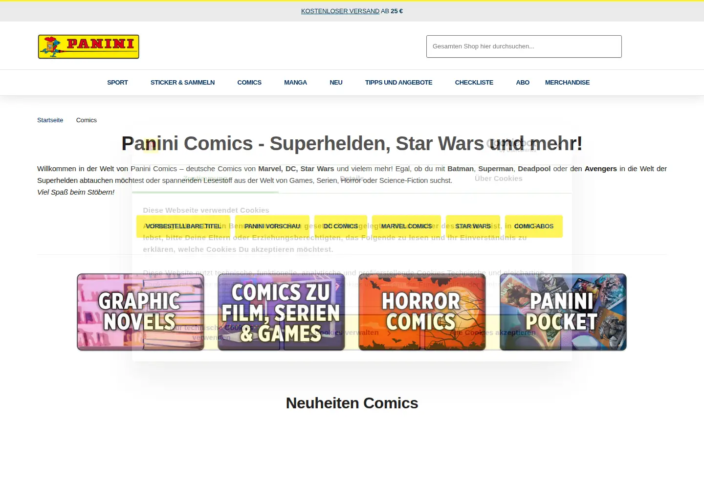 Screenshot of paninicomics.de