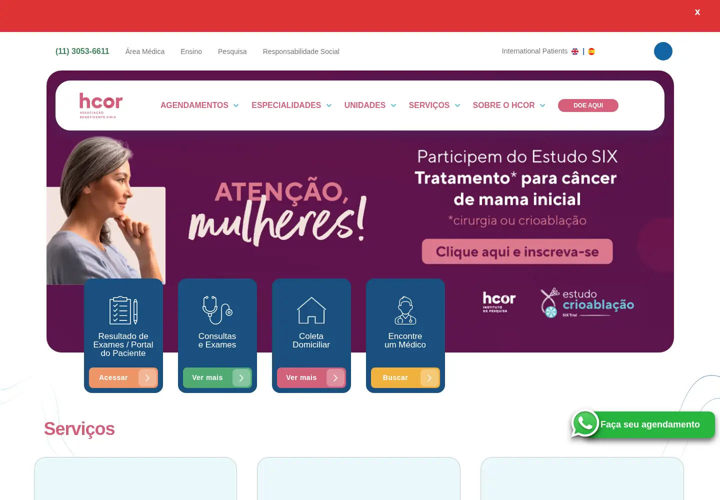 Screenshot of hcor.com.br