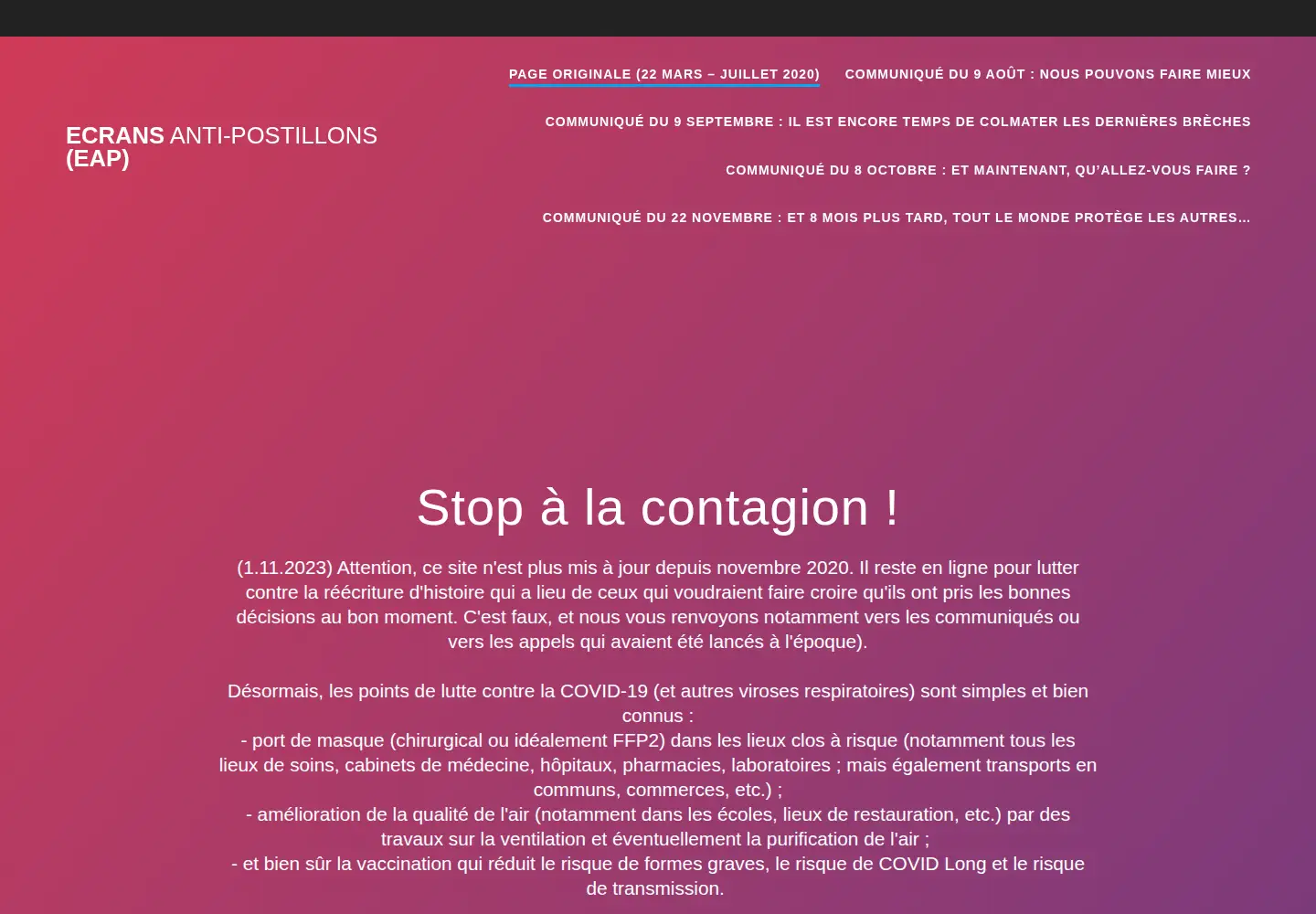 Captured homepage of stop-postillons.fr in the current scan