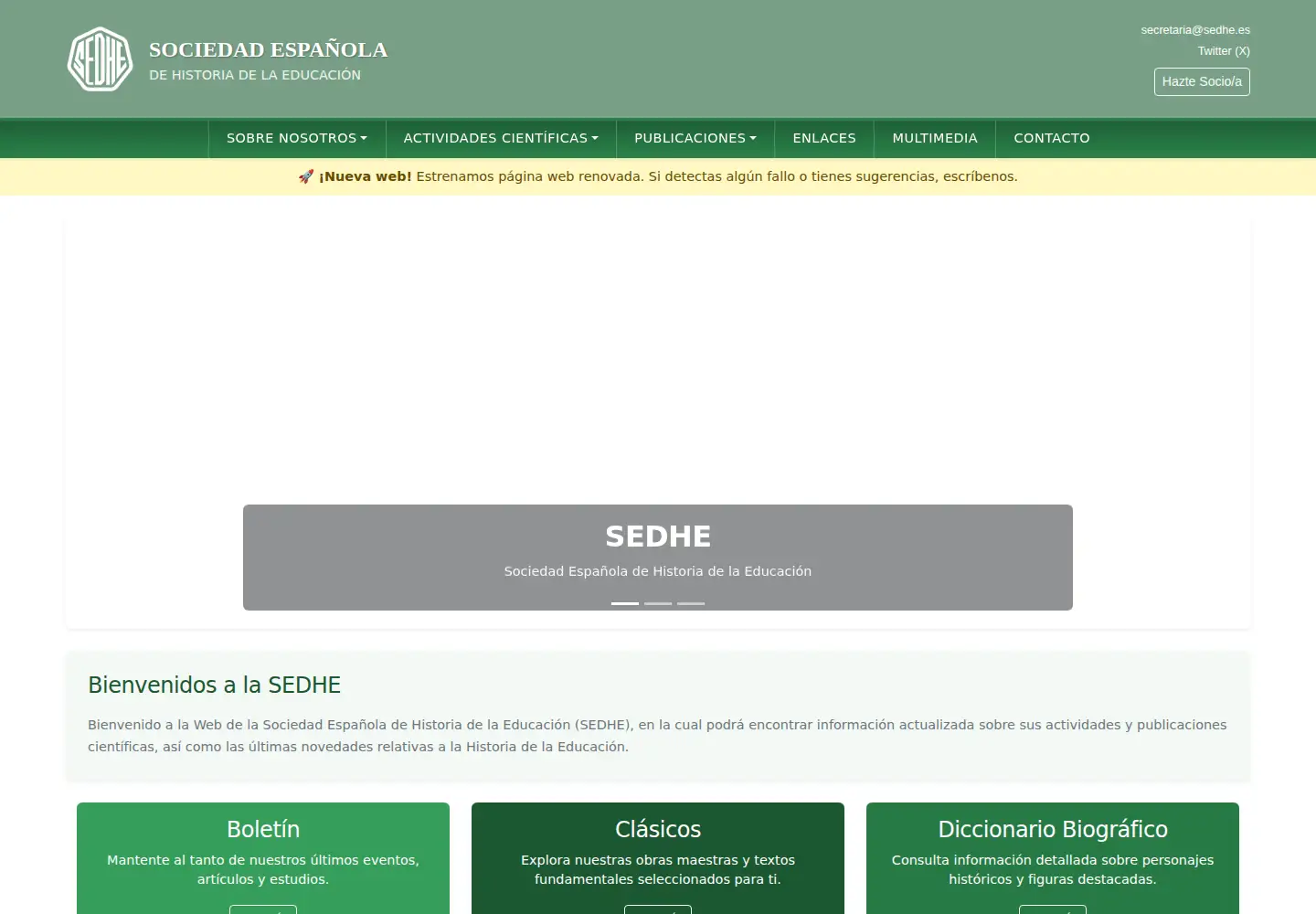 Captured homepage of sedhe.es in the current scan