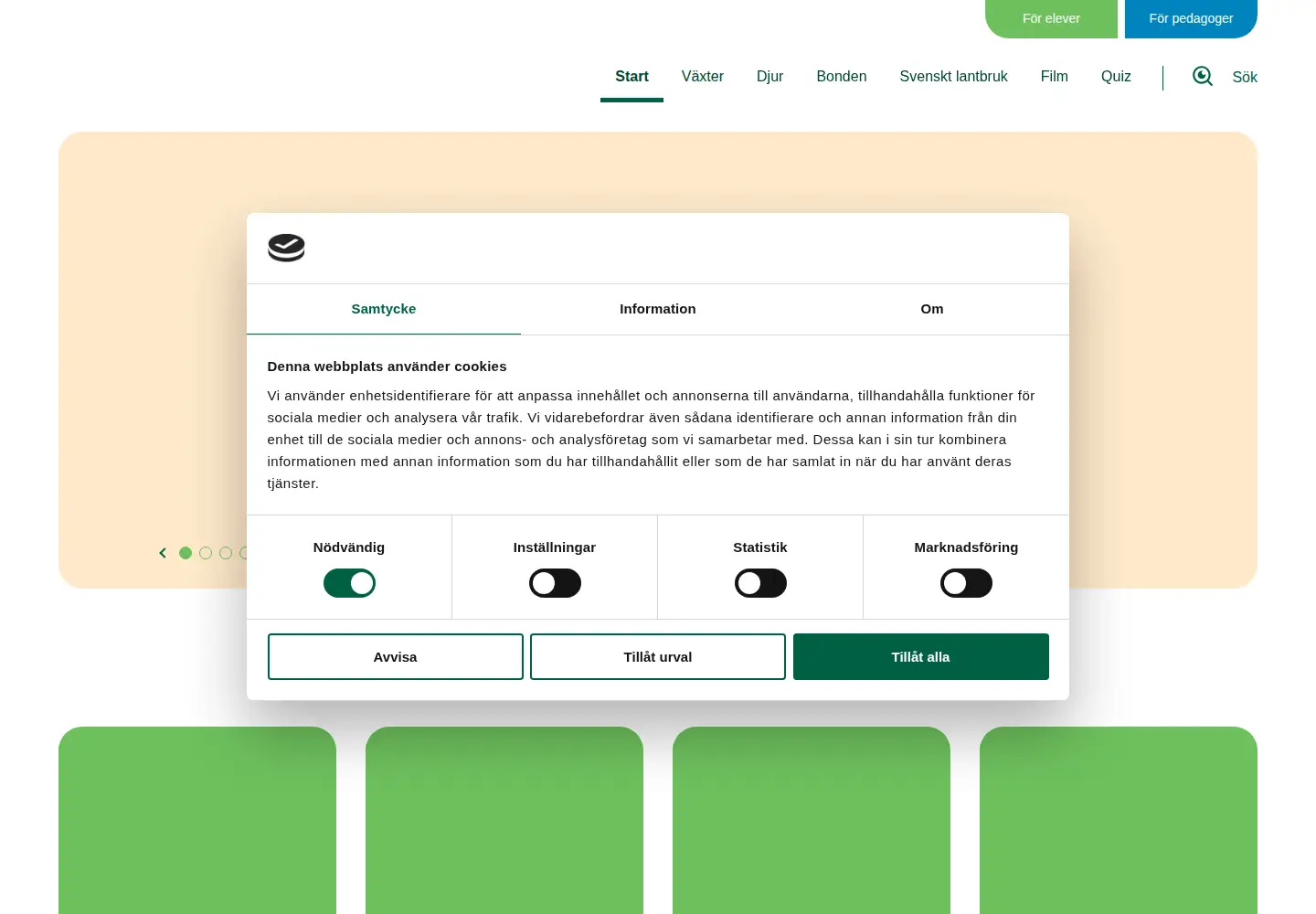 Screenshot of bondeniskolan.se