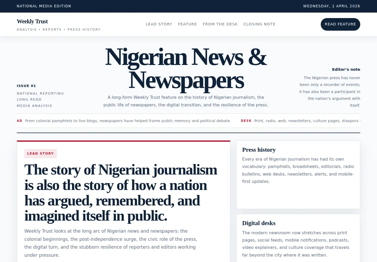 Captured homepage of weeklytrust.com.ng in the current scan