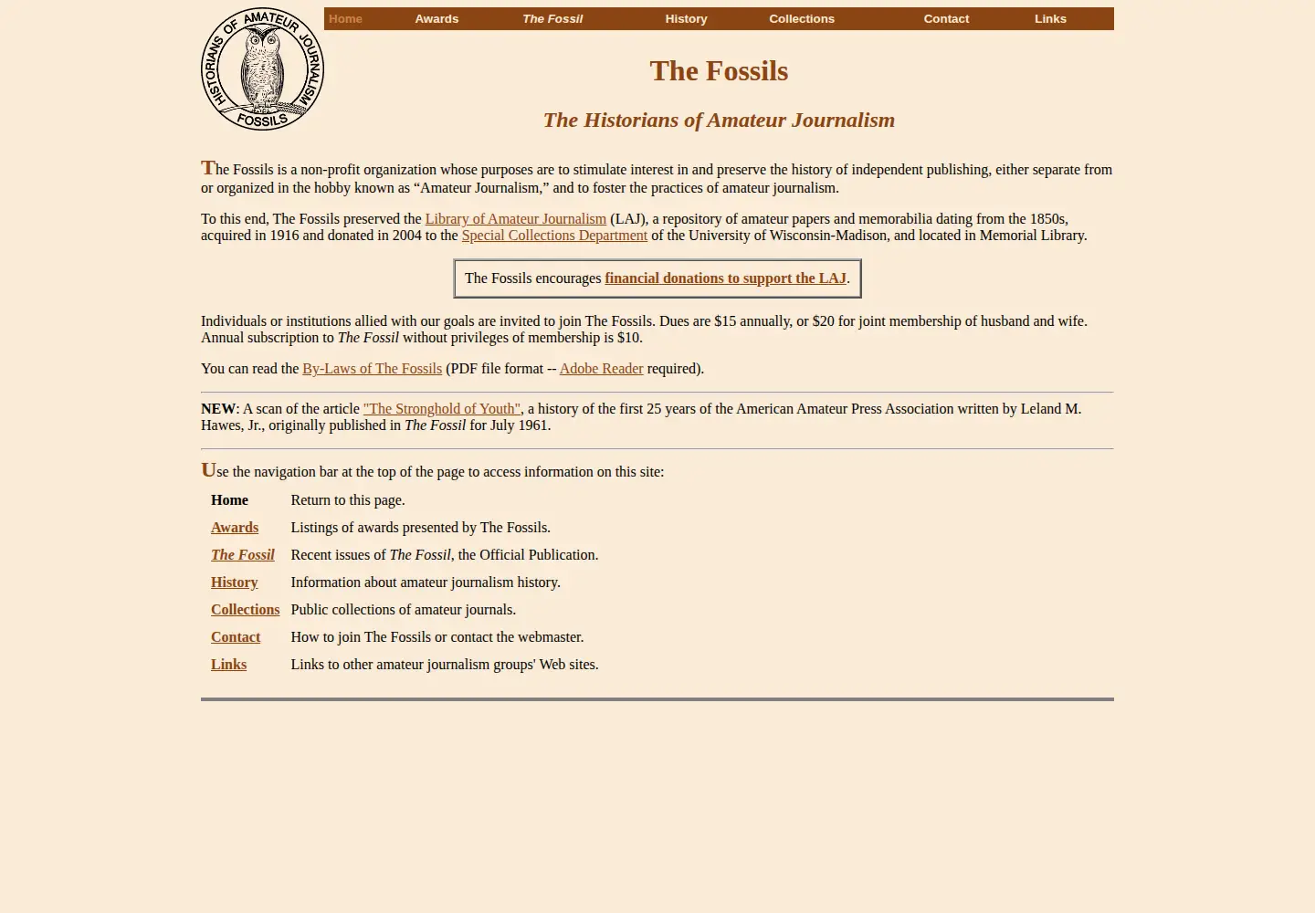 Screenshot of thefossils.org