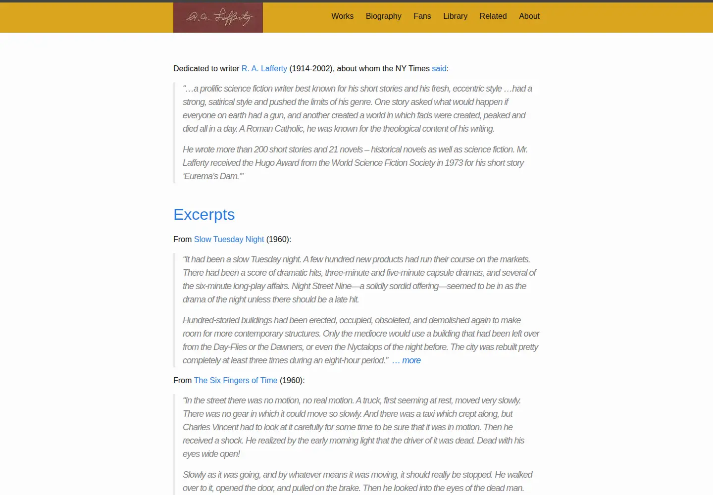 Captured homepage of ralafferty.org in the current scan