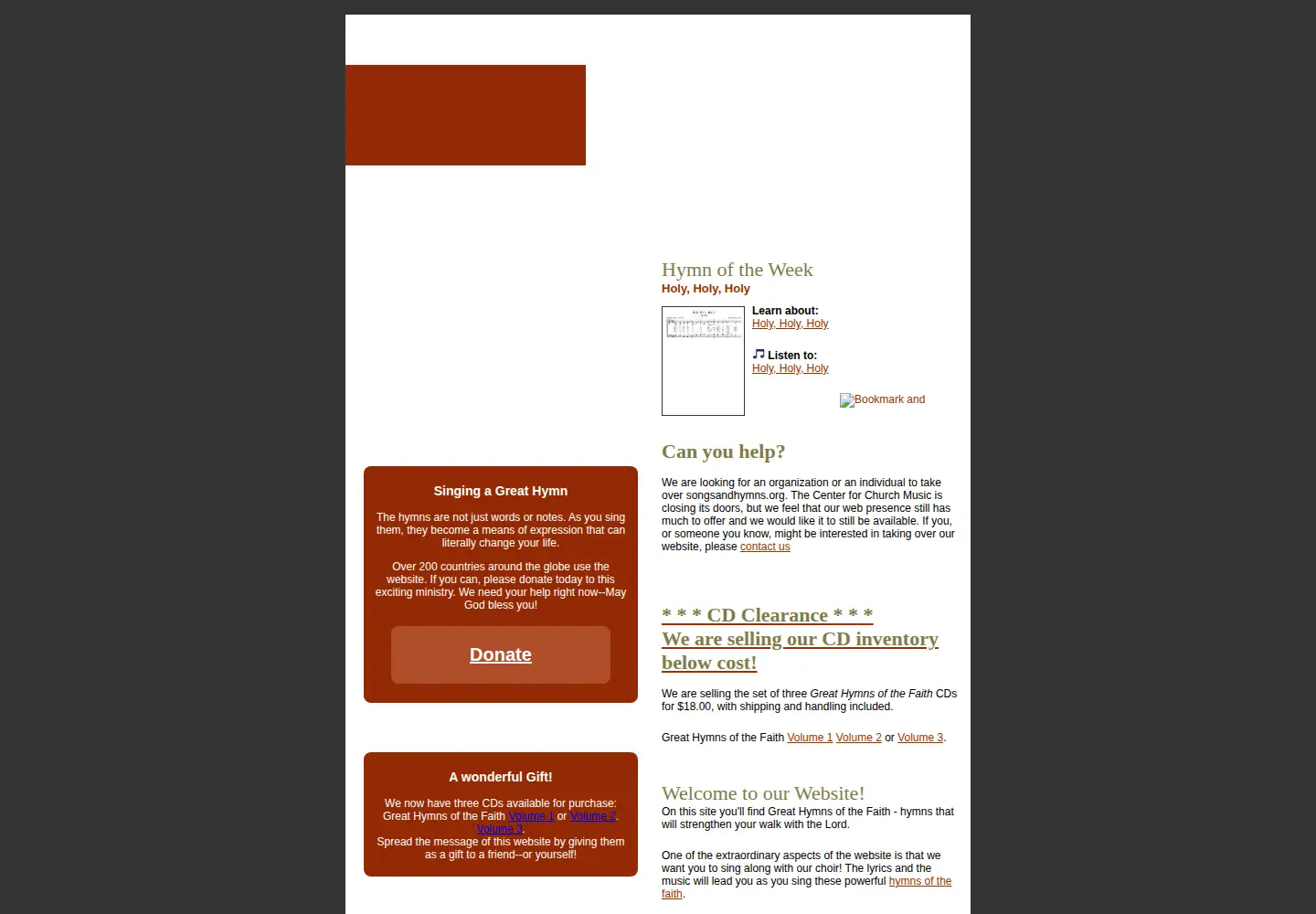 Screenshot of songsandhymns.org