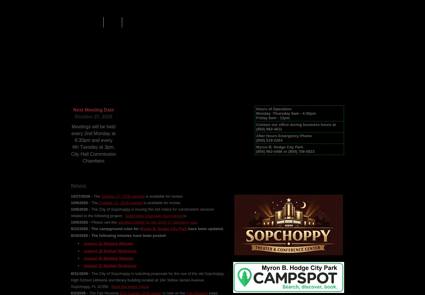 Captured homepage of sopchoppy.org in the current scan