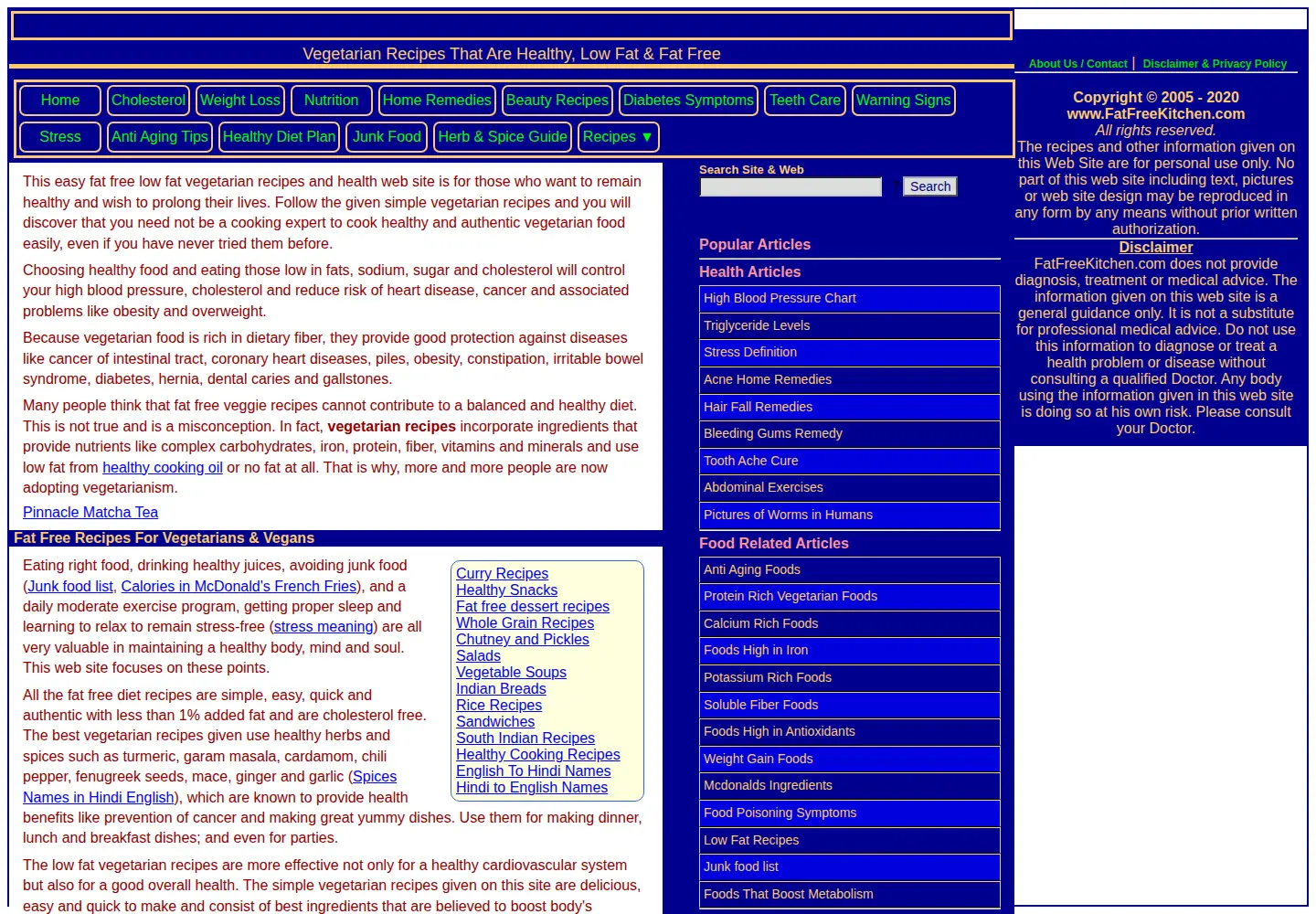 Captured homepage of fatfreekitchen.com in the current scan