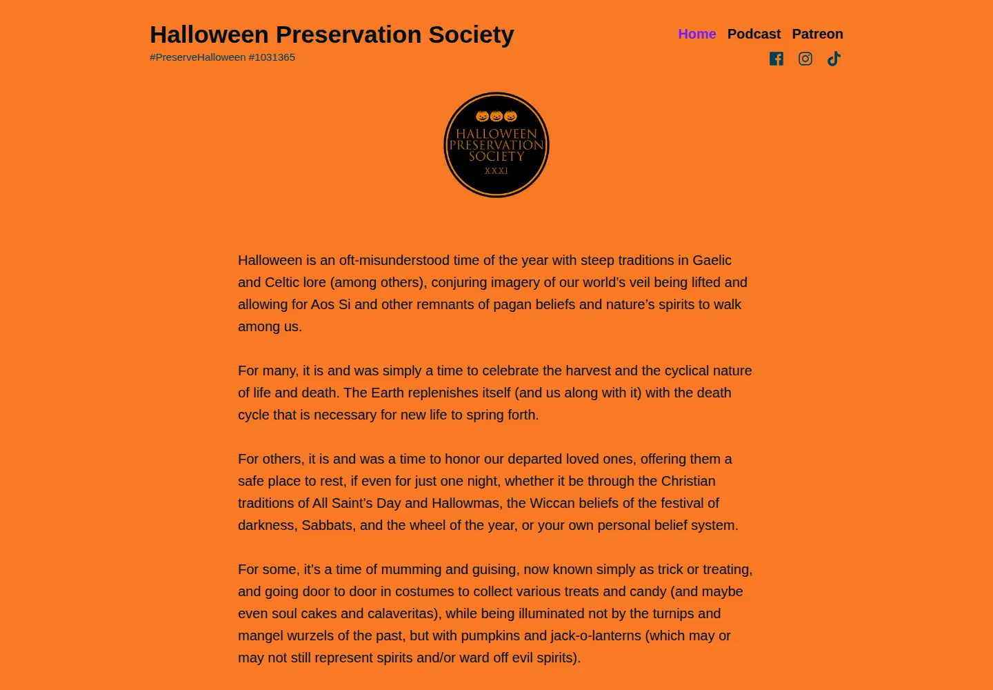 Screenshot of preservehalloween.com