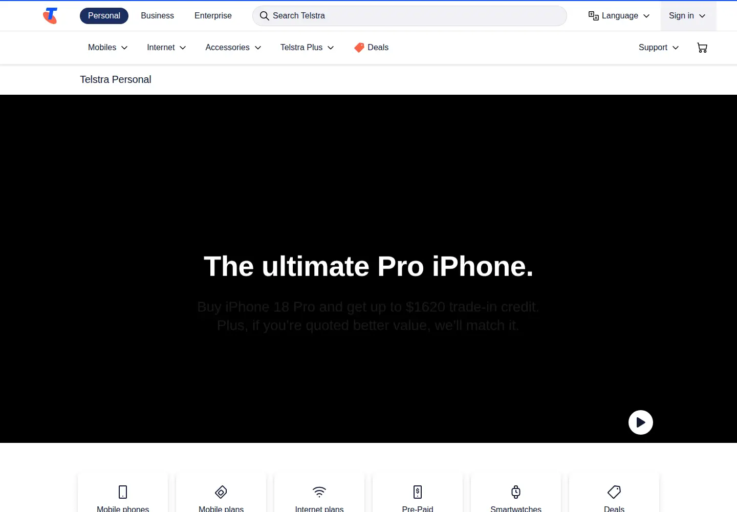 Screenshot of telstra.com.au