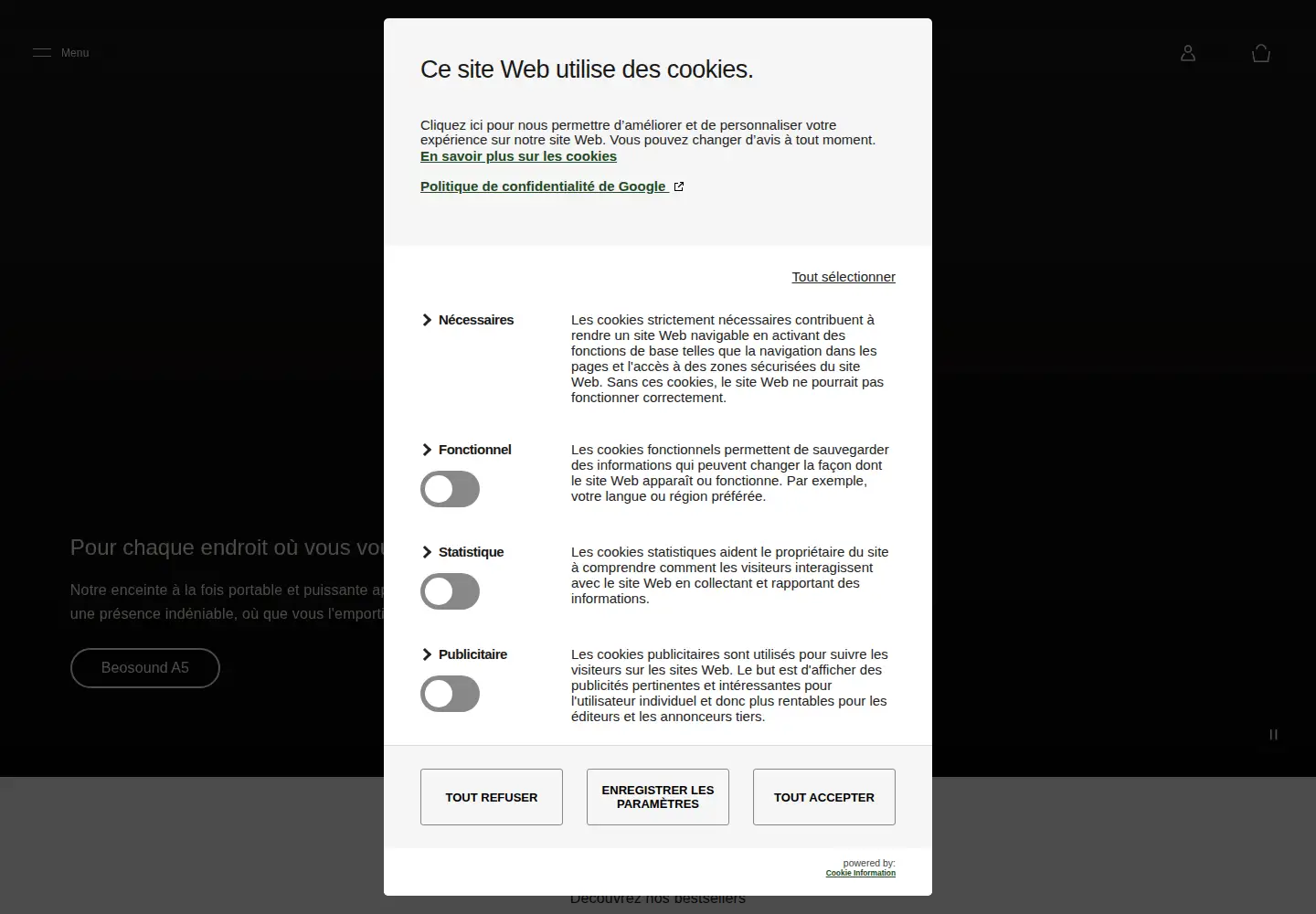 Screenshot of bang-olufsen.com