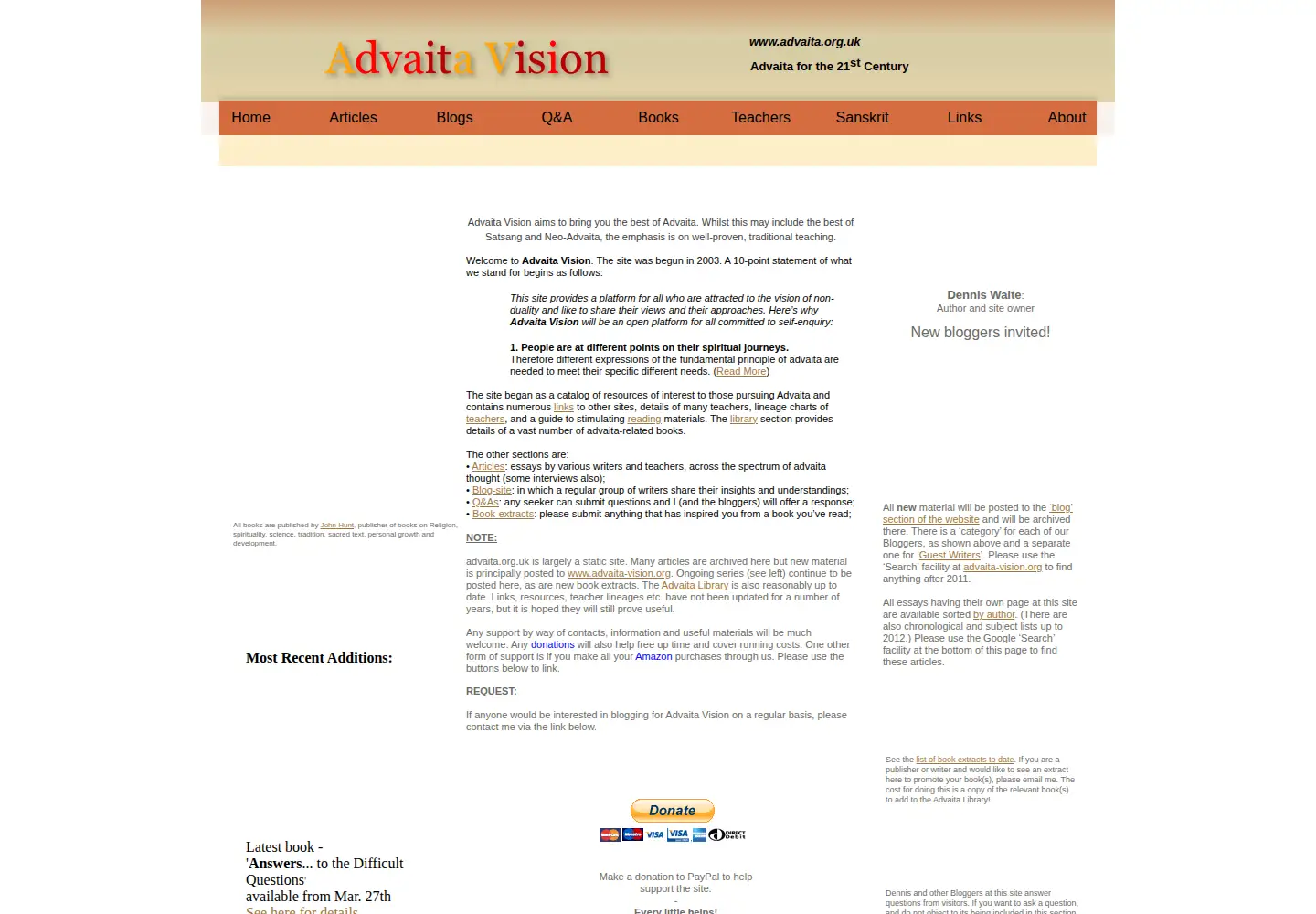 Screenshot of advaita.org.uk