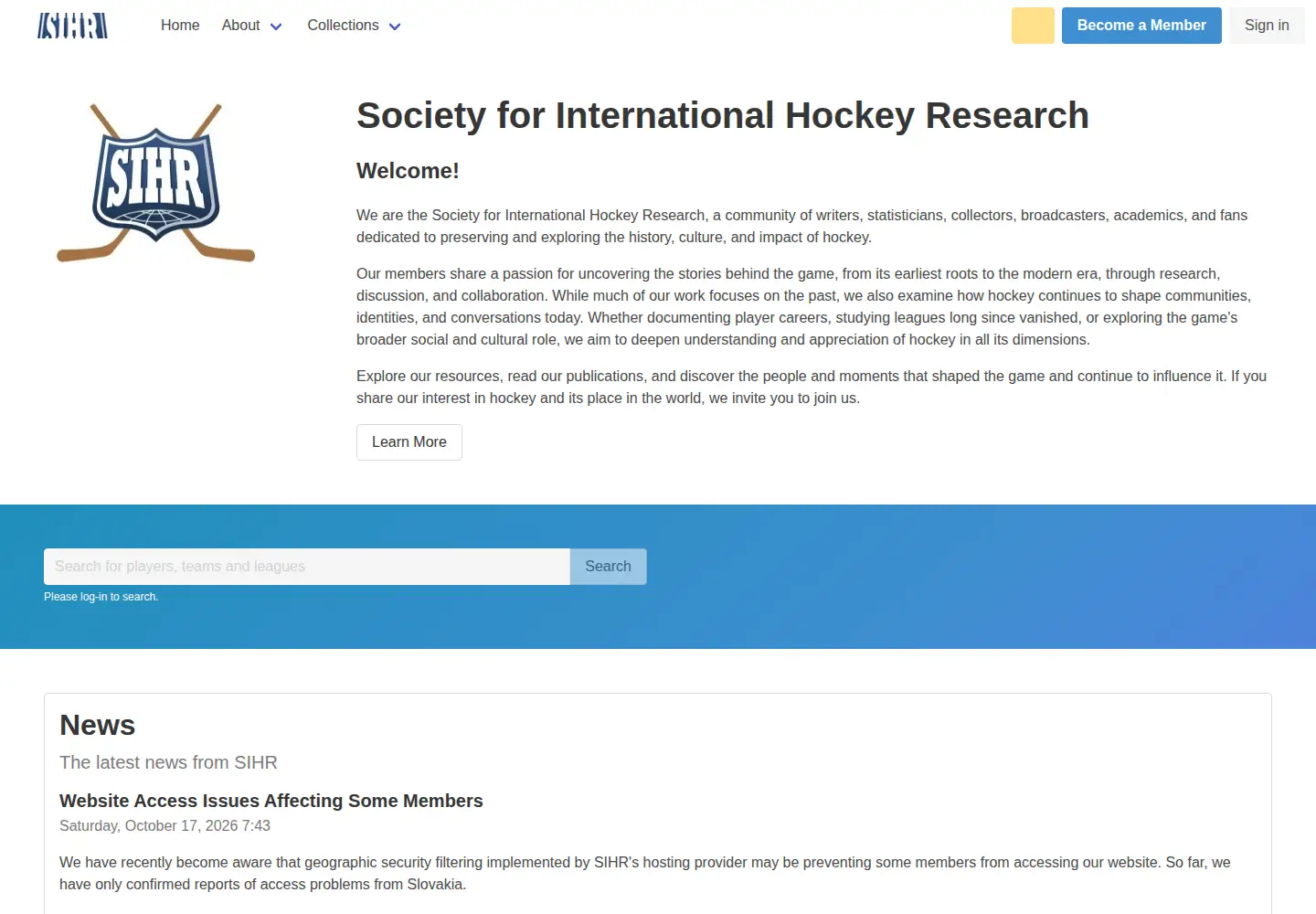 Screenshot of sihrhockey.org