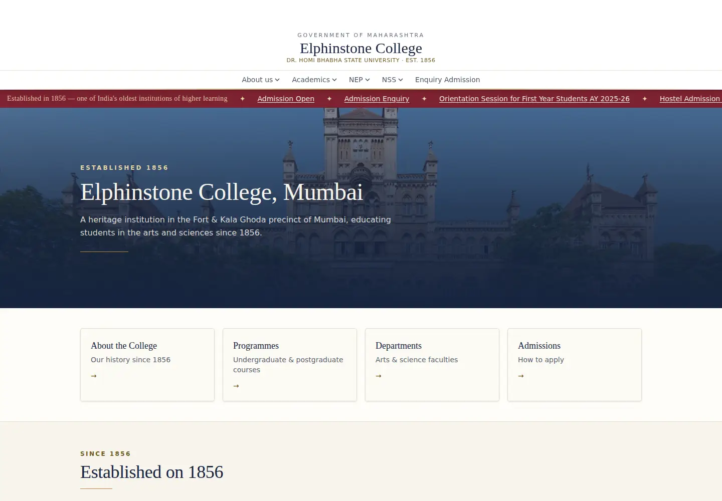 Screenshot of elphinstone.ac.in