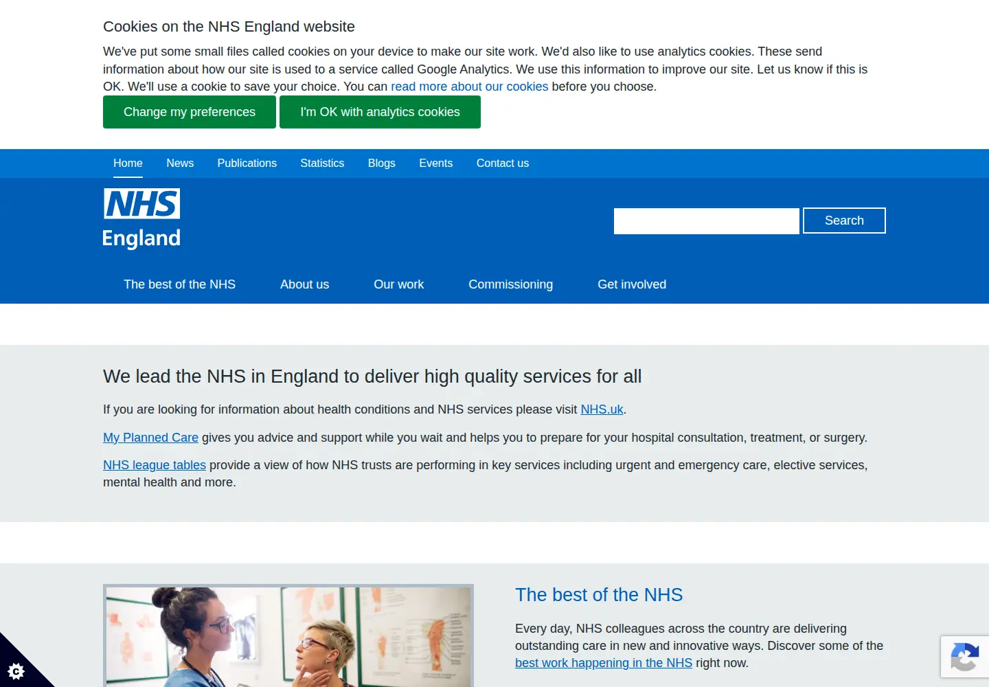 Screenshot of england.nhs.uk
