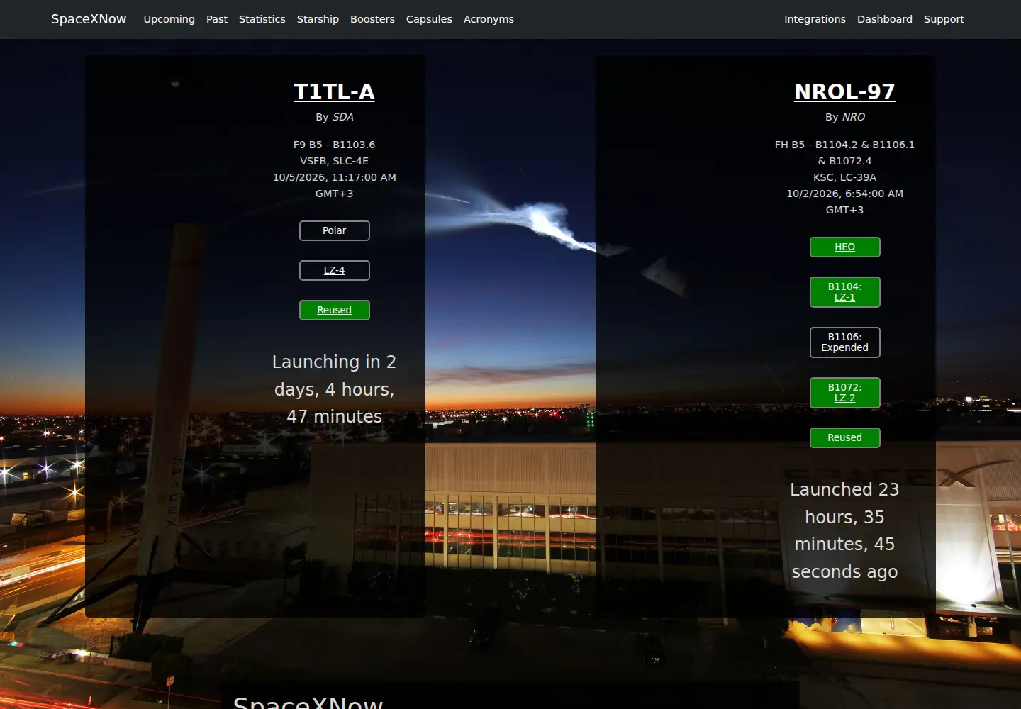 Screenshot of spacexnow.com