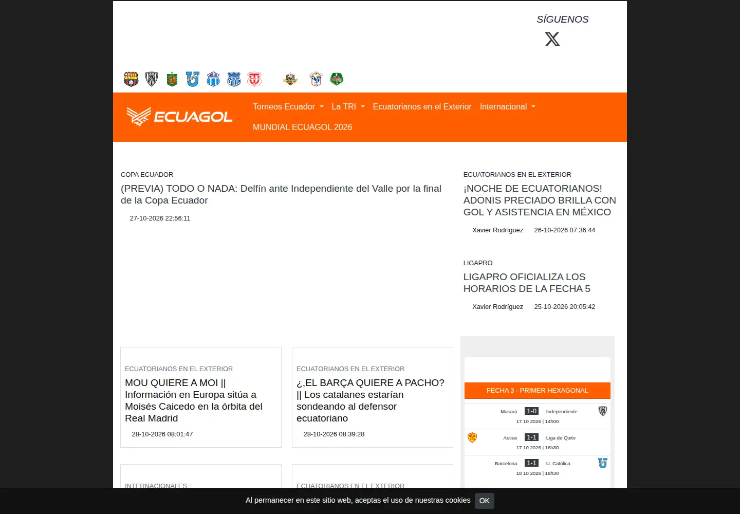 Captured homepage of ecuagol.com in the current scan