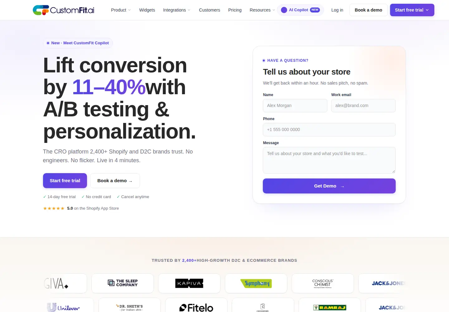 Screenshot of customfit.ai