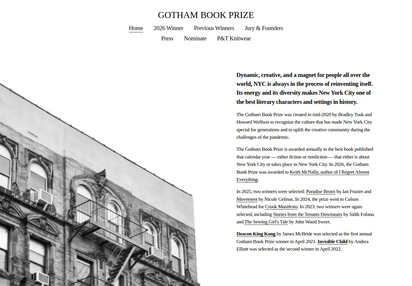 Screenshot of gothambookprize.org