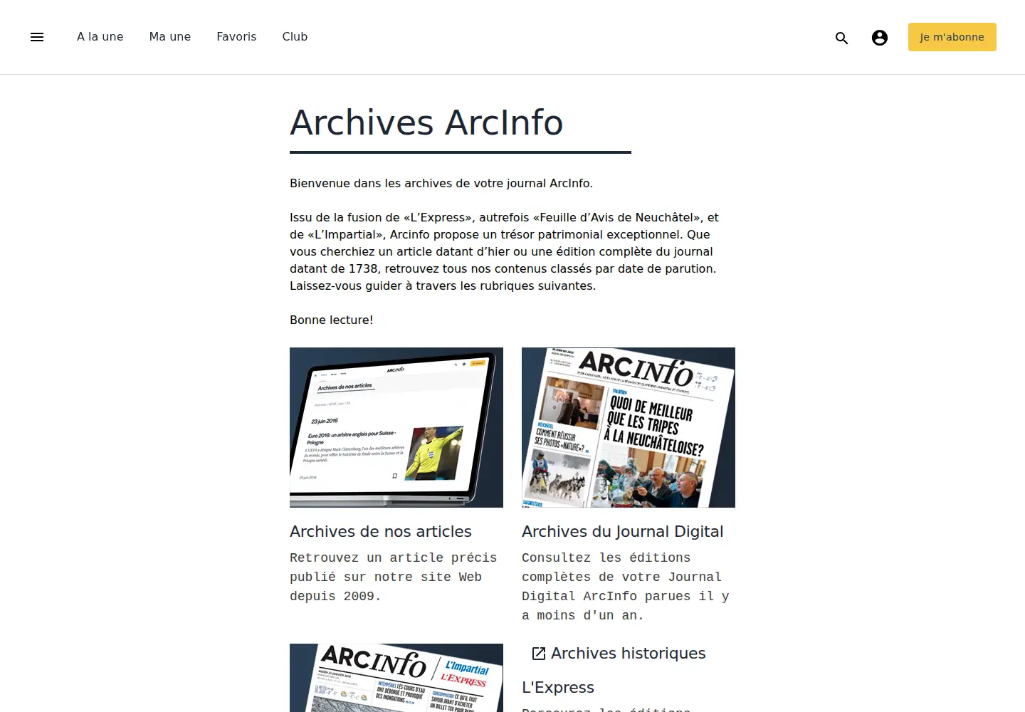 Captured homepage of lexpressarchives.ch in the current scan