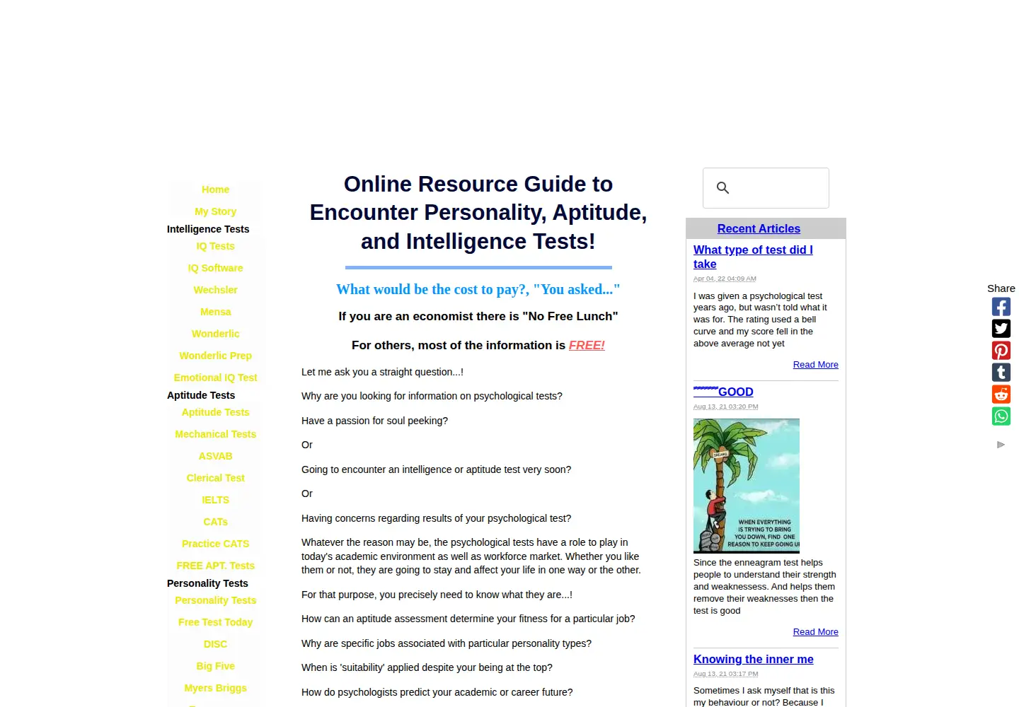 Screenshot of personality-and-aptitude-career-tests.com