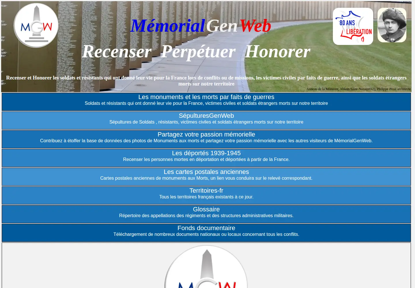 Screenshot of memorialgenweb.org