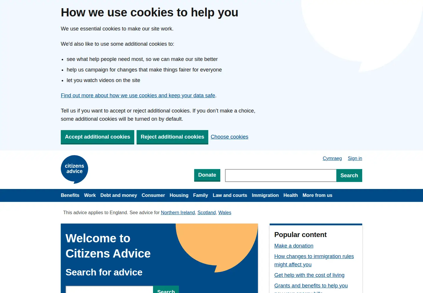 Screenshot of citizensadvice.org.uk