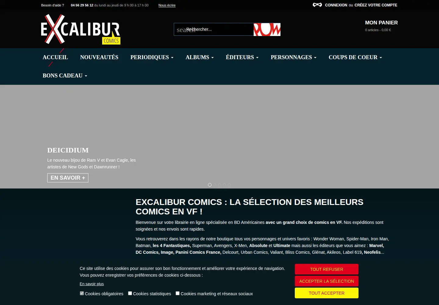Captured homepage of excalibur-comics.fr in the current scan