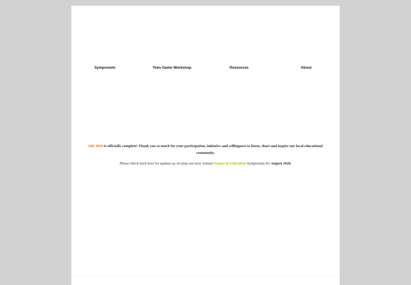 Captured homepage of gamesineducation.org in the current scan