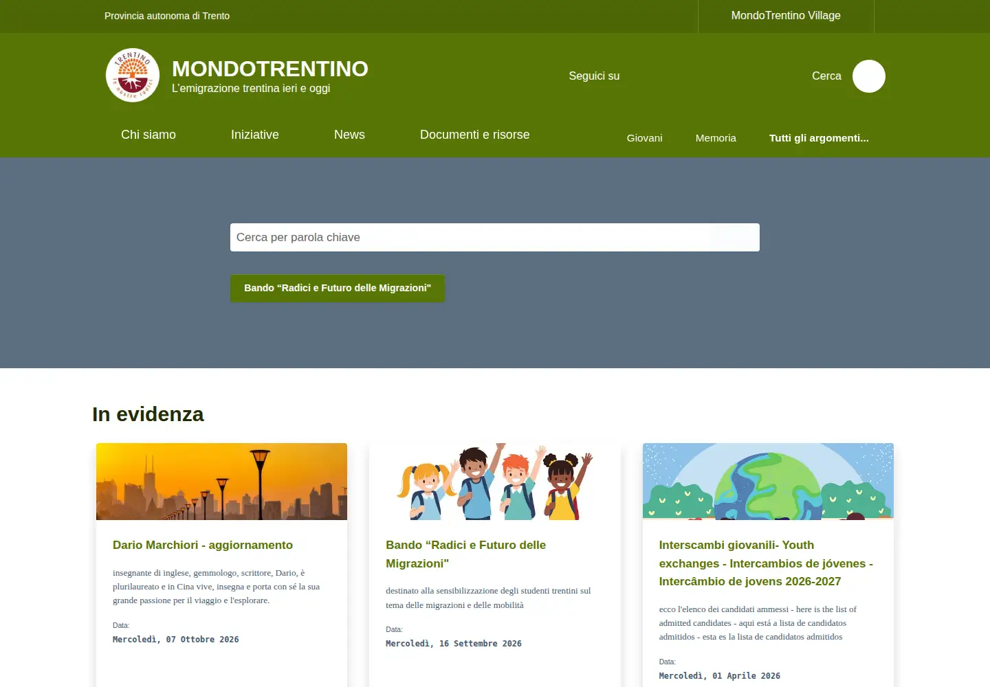 Captured homepage of mondotrentino.net in the current scan