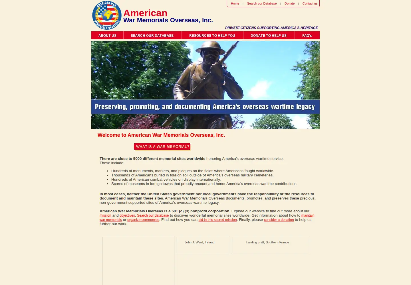 Screenshot of uswarmemorials.org