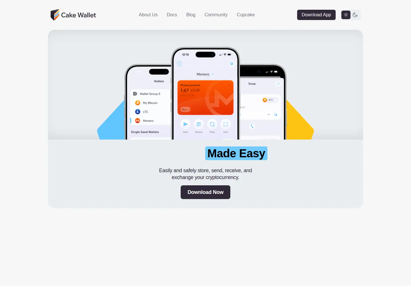 Screenshot of cakewallet.com