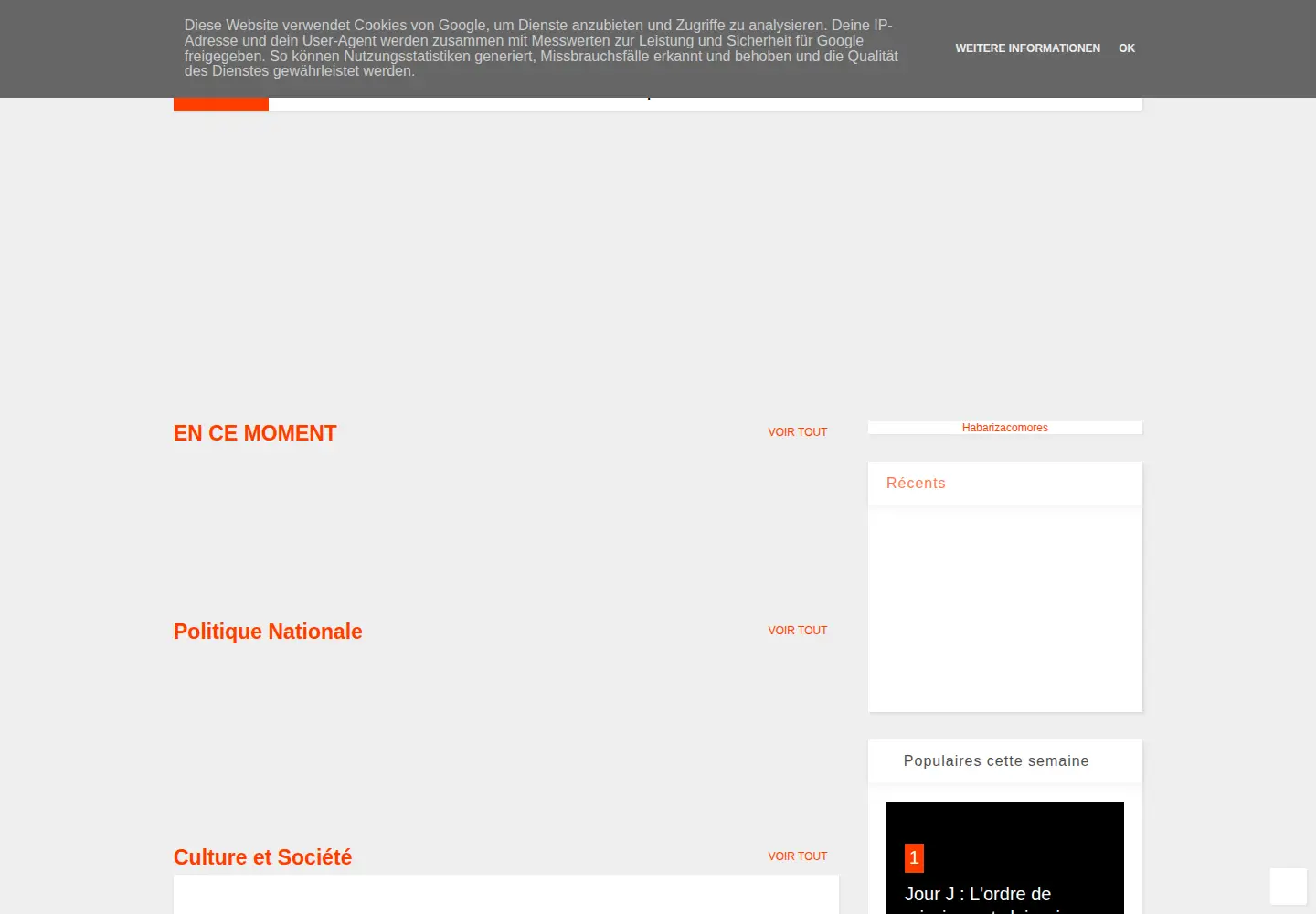 Captured homepage of habarizacomores.com in the current scan