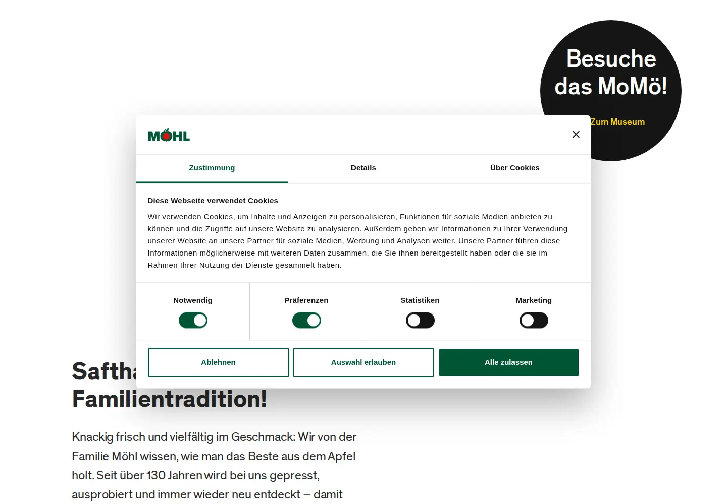 Captured homepage of moehl.ch in the current scan