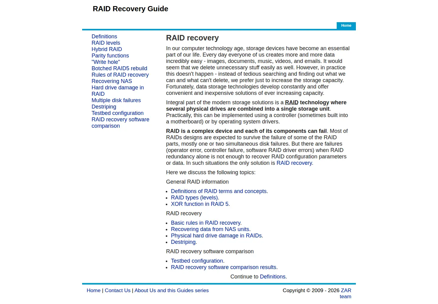 Captured homepage of raid-recovery-guide.com in the current scan