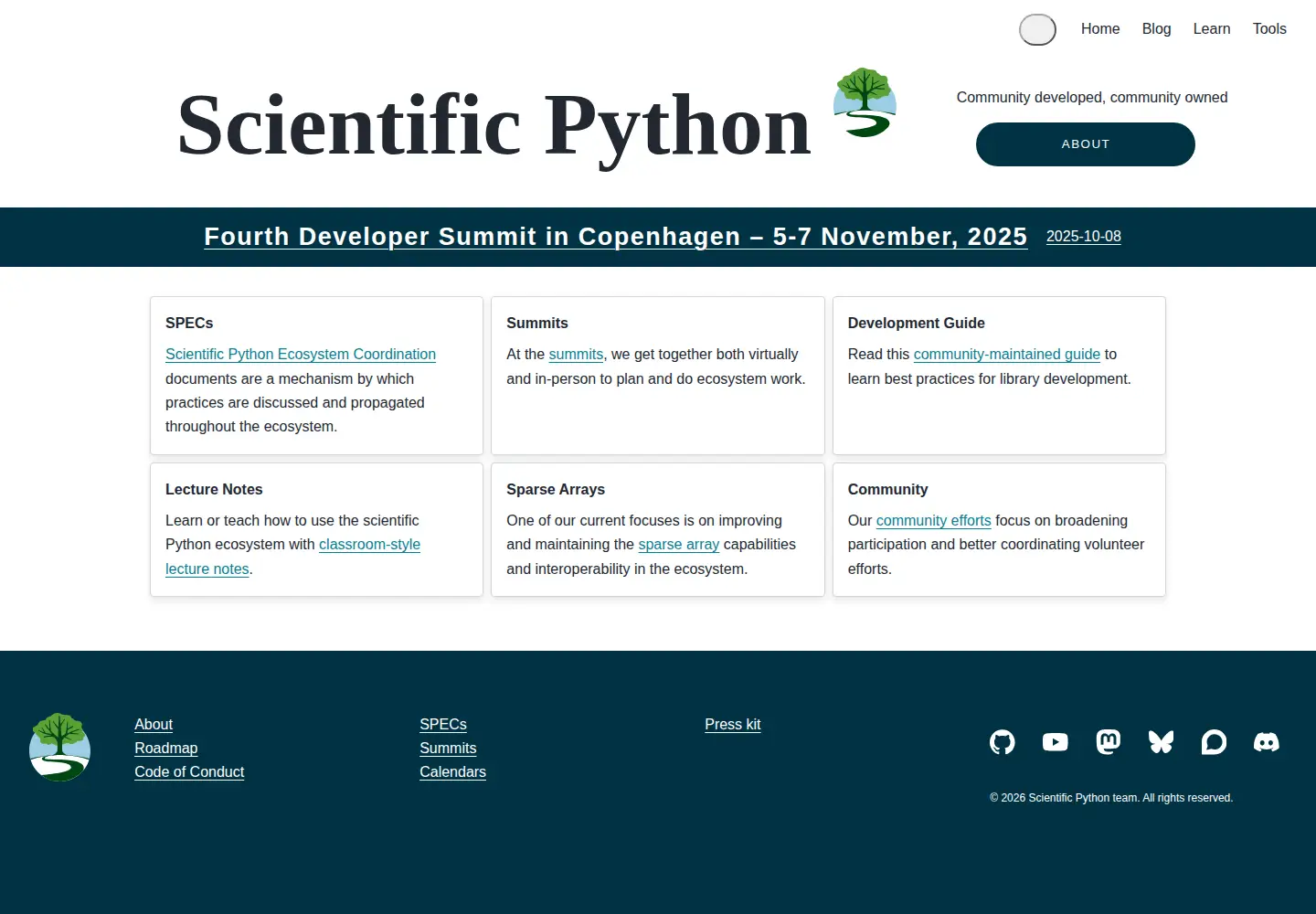 Captured homepage of scientific-python.org in the current scan