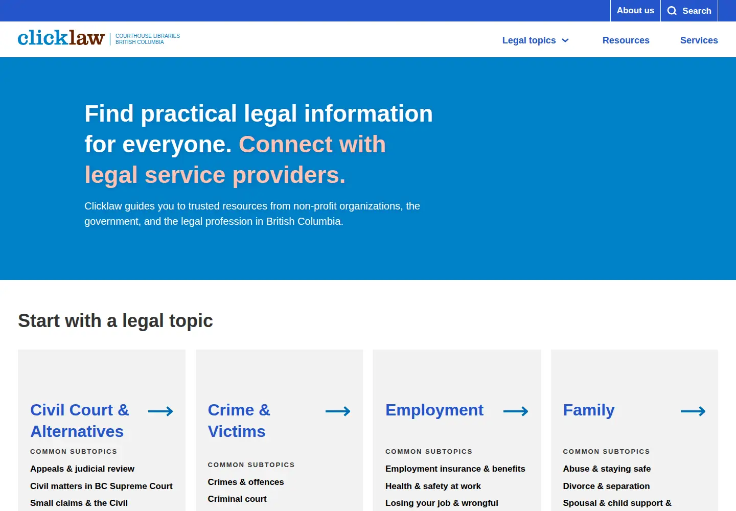 Screenshot of clicklaw.bc.ca