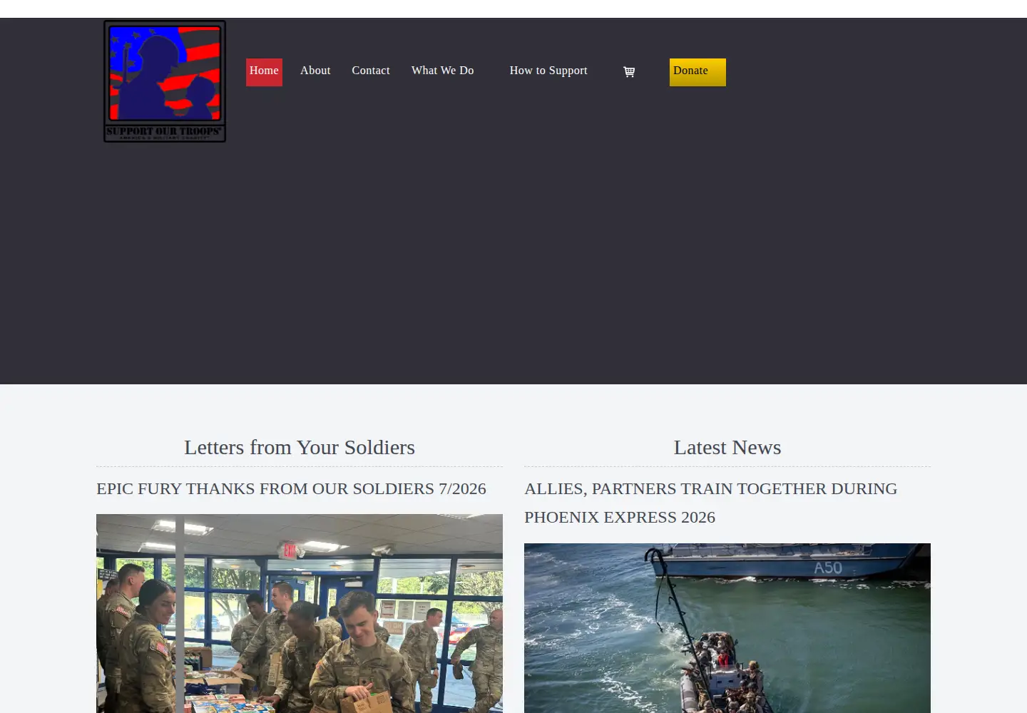 Captured homepage of supportourtroops.org in the current scan