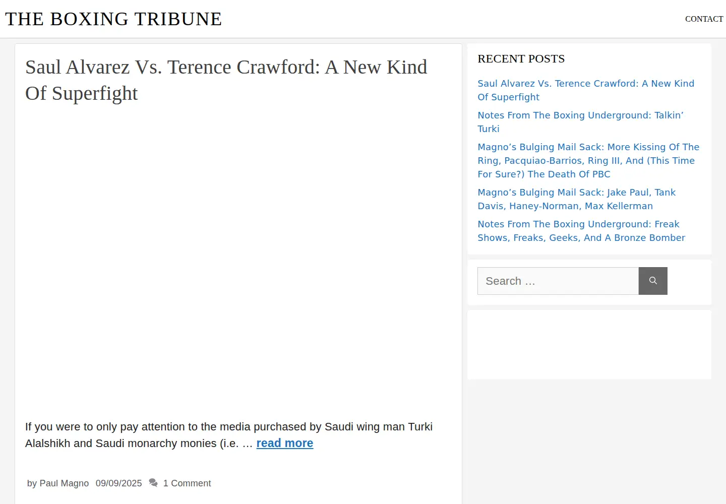 Screenshot of theboxingtribune.com