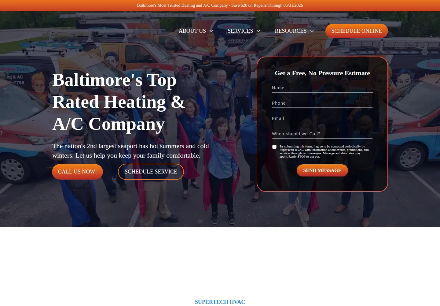 Captured homepage of supertechhvac.com in the current scan